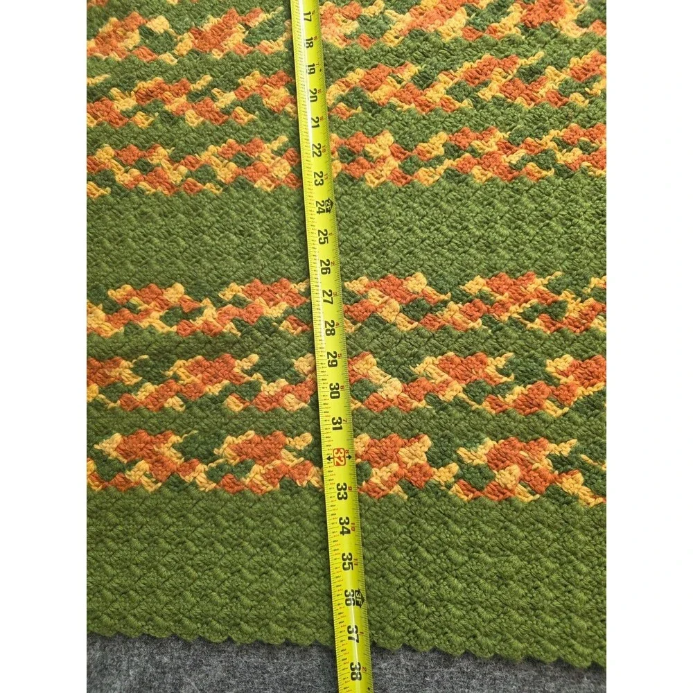 Handmade Green Crochet Afghan Blanket Orange Yellow Floral Throw Vintage 32x54